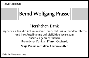 Traueranzeige von Bernd Prasse 