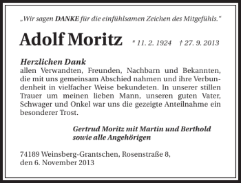 Traueranzeige von Adolf Moritz 