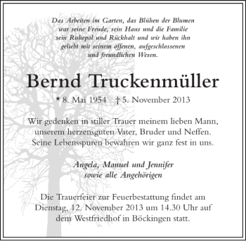 Traueranzeige von Bernd Truckenmüller 