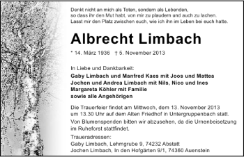 Traueranzeige von Albrecht Limbach 