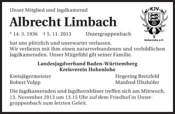 Traueranzeige von Albrecht Limbach 