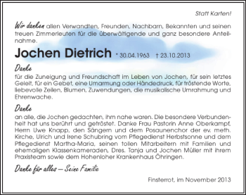 Traueranzeige von Jochen Dietrich 