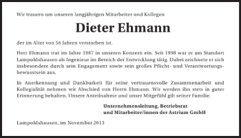 Traueranzeige von Dieter Ehmann 