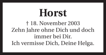 Traueranzeige von Horst18.November2003ZehnJahreohneDichunddoch immer 