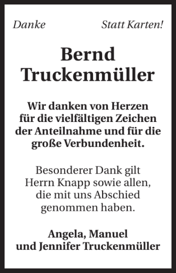 Traueranzeige von Bernd Truckenmüller 