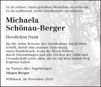 Traueranzeige von Michaela Schönau-Berger 
