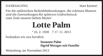 Traueranzeige von Lotte Palm 