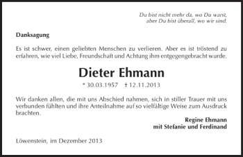 Traueranzeige von Dieter Ehmann 