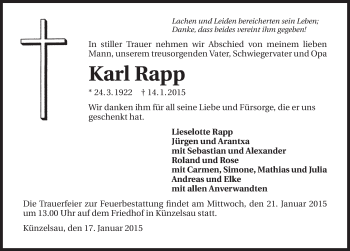 Traueranzeige von Karl Rapp 