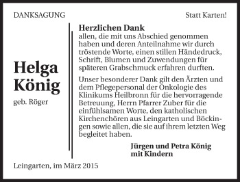 Traueranzeige von Helga König 