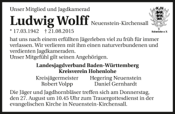 Traueranzeige von Ludwig Wolff 