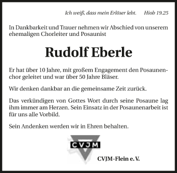 Traueranzeige von Rudolf Eberle 