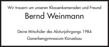 Traueranzeige von Bernd Weinmann 