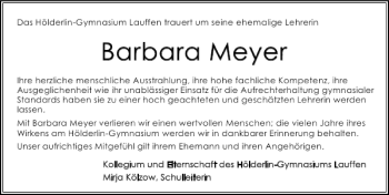 Traueranzeige von Barbara Meyer 