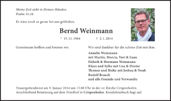 Traueranzeige von Bernd Weinmann 