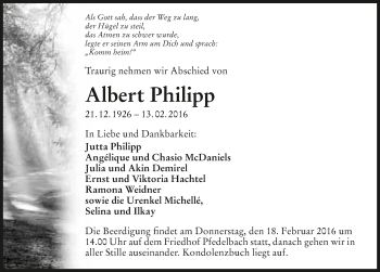 Traueranzeige von Albert Philipp 