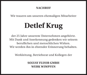 Traueranzeige von Detlef Krug 