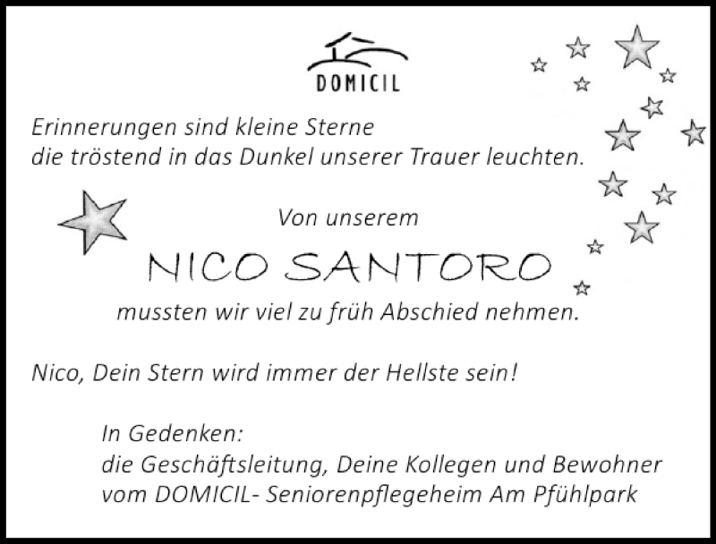  Traueranzeige für Nico Santoro vom 11.01.2014 aus 