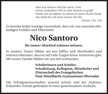 Traueranzeige von Nico Santoro 