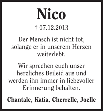 Traueranzeige von Nico Nico 