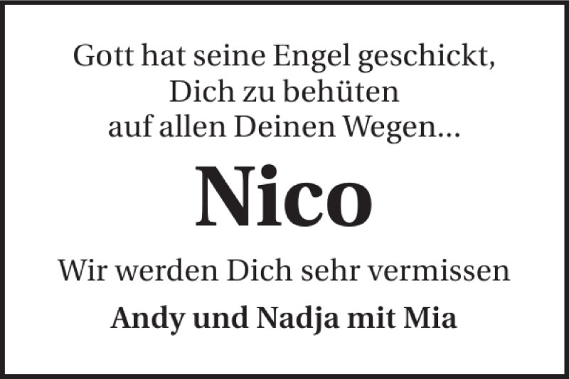  Traueranzeige für Nico Nico vom 14.01.2014 aus 