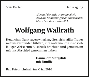 Traueranzeige von Wolfgang Wallrath 