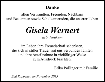 Traueranzeige von Gisela Wernert 