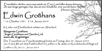 Traueranzeige von Edwin Großhans 