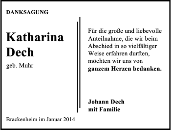 Traueranzeige von Katharina Dech 