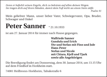 Traueranzeige von Peter Sanner 