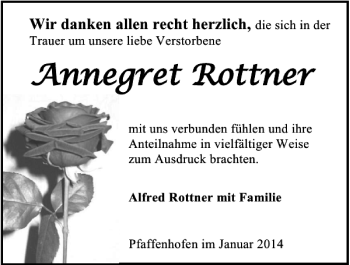 Traueranzeige von Annegret Rottner 