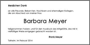 Traueranzeige von Barbara Meyer 