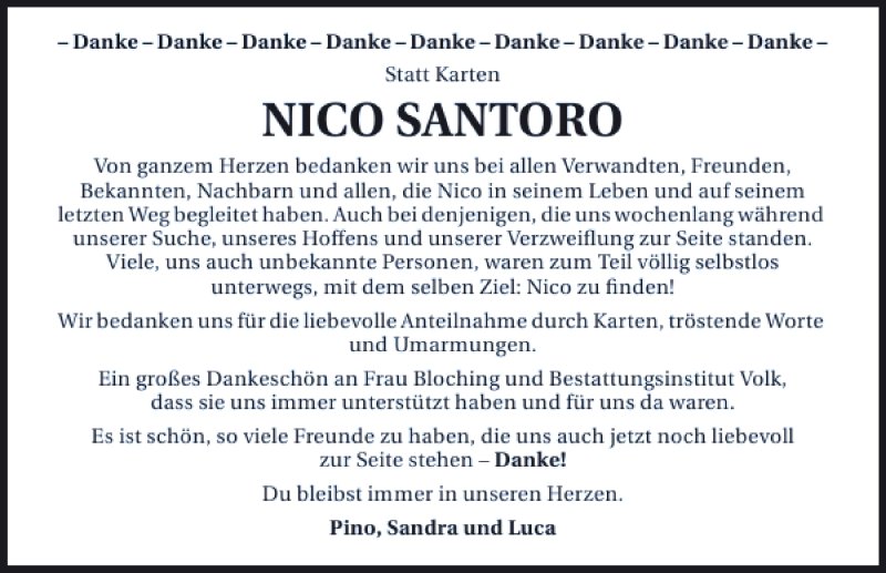  Traueranzeige für Nico Santoro vom 01.02.2014 aus 