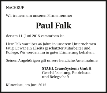 Traueranzeige von Paul Falk 