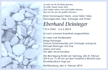 Traueranzeige von Eberhard Deininger 