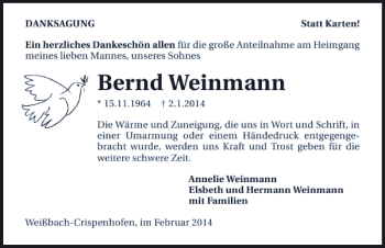 Traueranzeige von Bernd Weinmann 