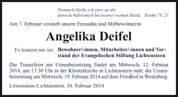 Traueranzeige von Angelika Deifel 