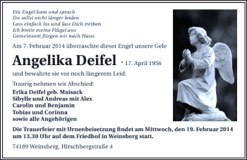 Traueranzeige von Angelika Deifel 