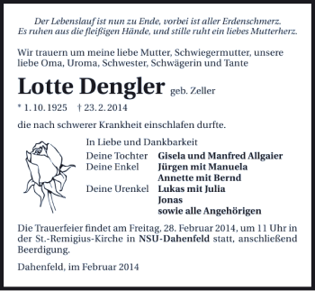 Traueranzeige von Lotte Dengler 