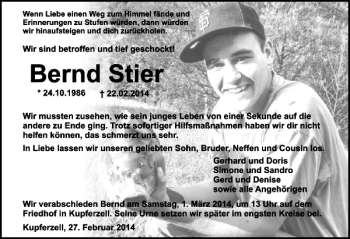 Traueranzeige von Bernd Stier 