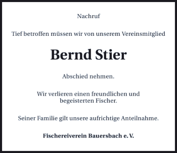 Traueranzeige von Bernd Stier 