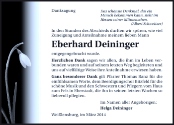 Traueranzeige von Eberhard Deininger 