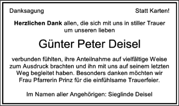 Traueranzeige von Günter Peter Deisel 