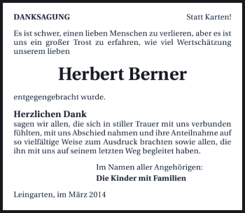 Traueranzeige von Herbert Berner 