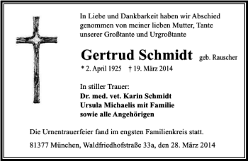 Traueranzeige von Gertrud Schmidt 