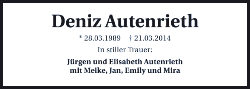  Traueranzeige für Deniz Autenrieth vom 29.03.2014 aus 