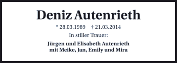 Traueranzeige von Deniz Autenrieth 