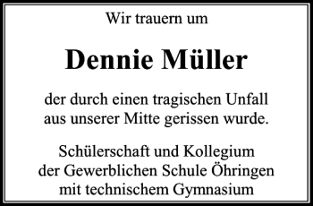 Traueranzeige von Dennie Müller 