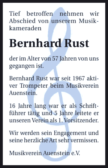 Traueranzeige von Bernhard Rust 