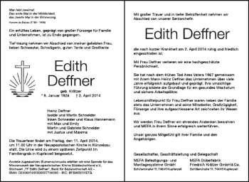 Traueranzeige von Edith Deffner 